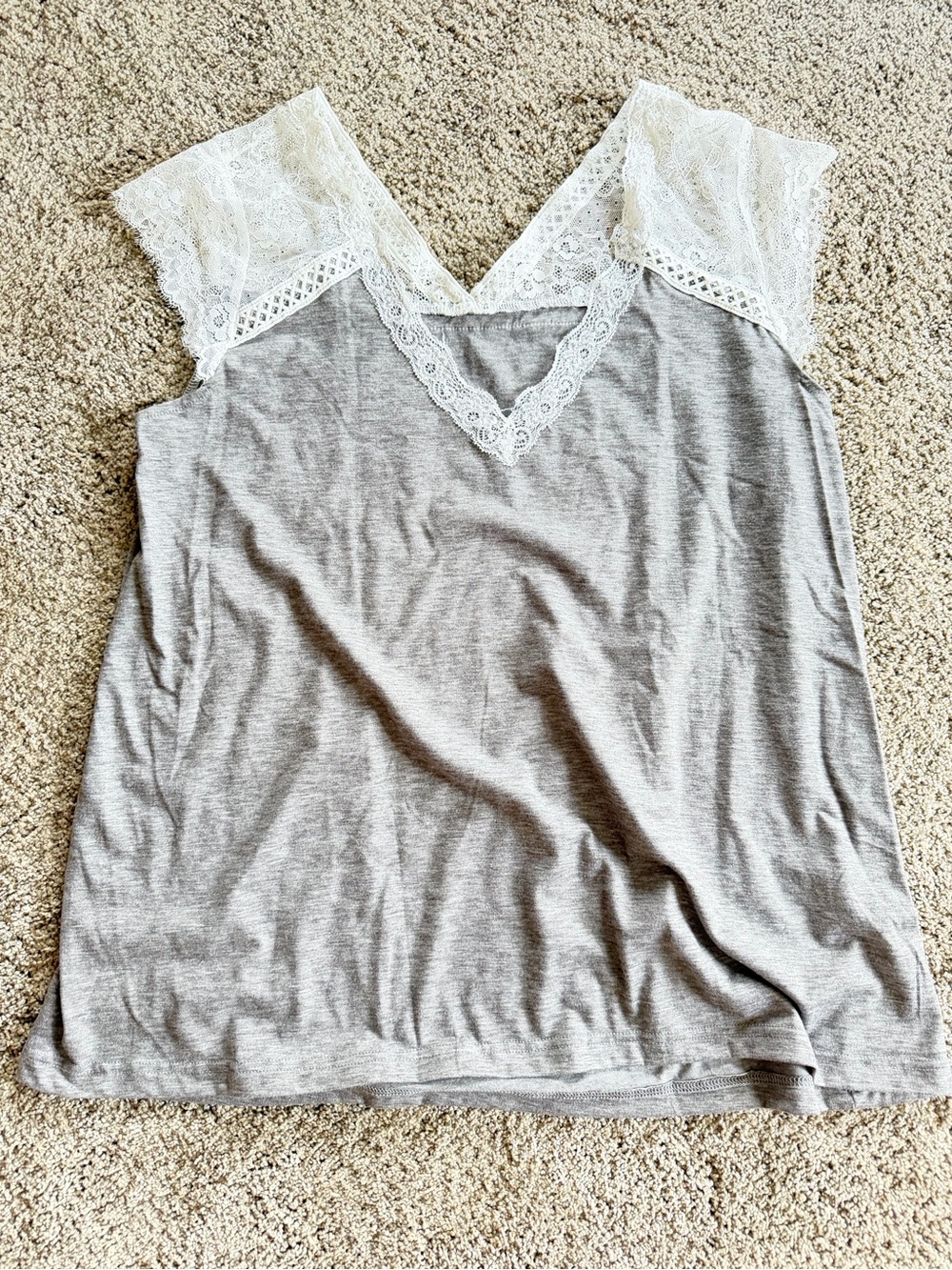 Lace-Trim V-Neck Women's Top - Gray